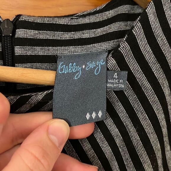 Gabby Skye Grey Black Stripes Half Sleeve Professional Dress 4 - Picture 4 of 9